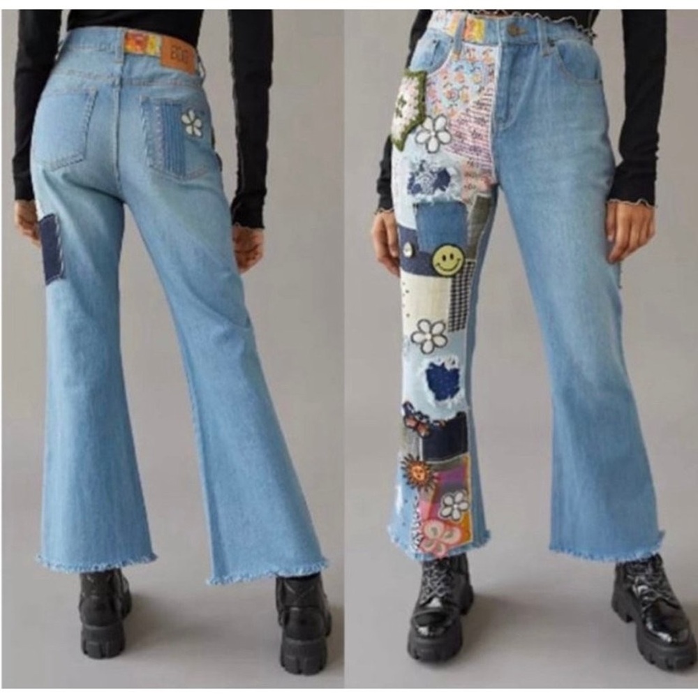 Urban Outfitters BDG Women's Jeans Patchwork Flare Y2K High Rise Rare Crochet 27 - Picture 2 of 11